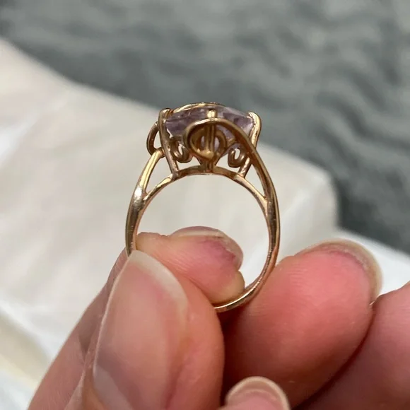 Beautiful Art Nouveau Style Rose Gold Pink Amethyst and Diamond Ring